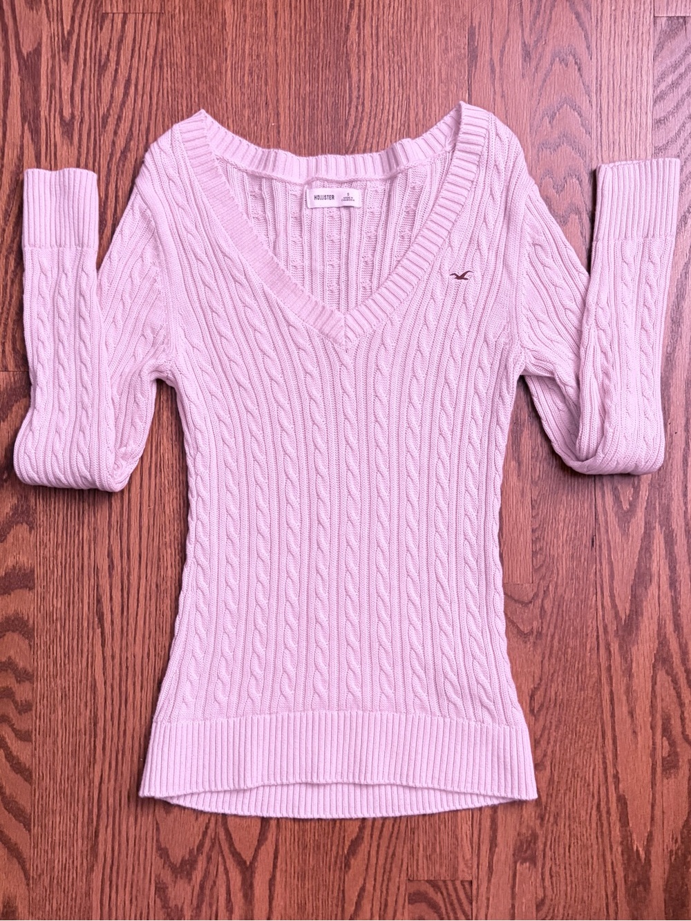 Hollister Light Pink Cable Knit V‑Neck Sweater Size Small